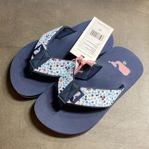 Vineyard Vines Navy Flip Flops with Red, White & Blue Star Straps